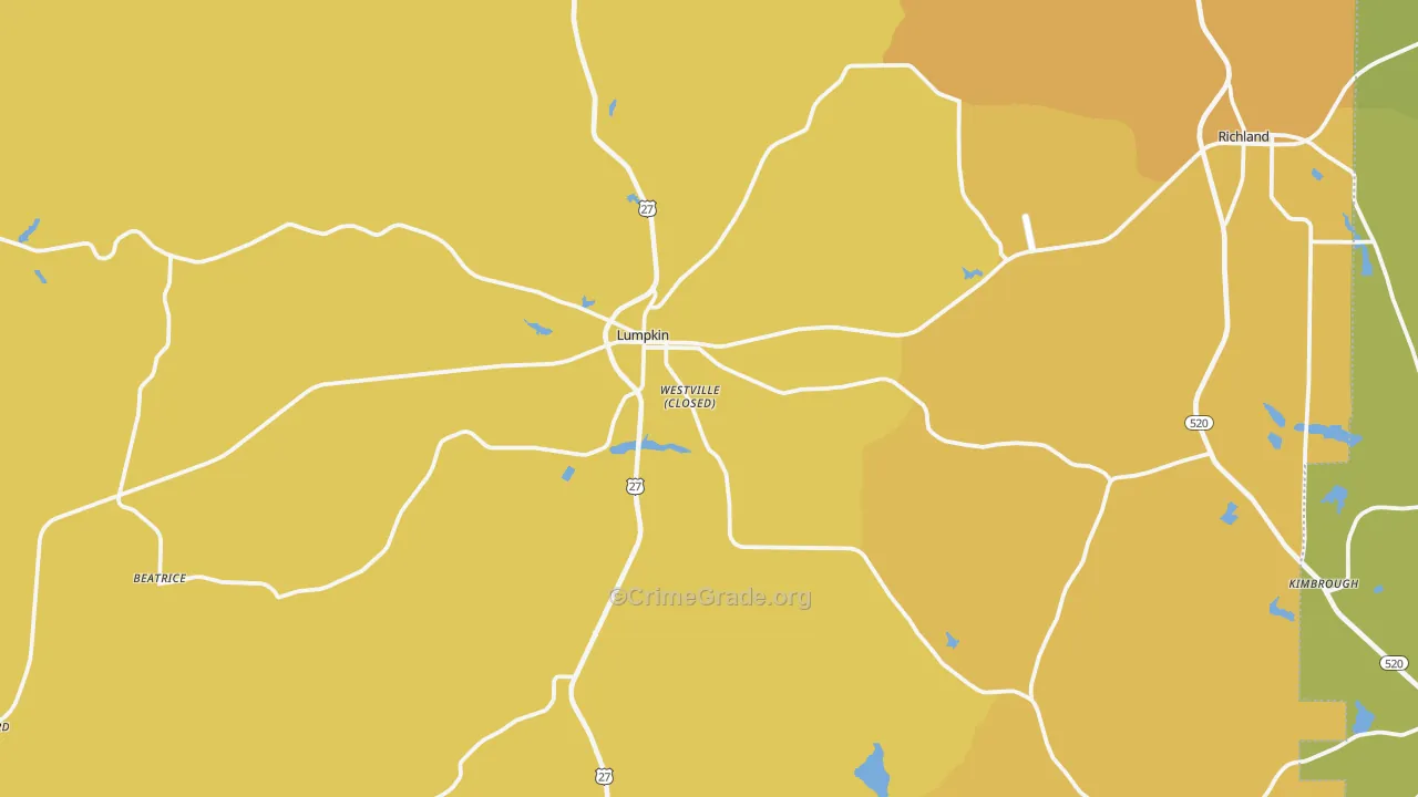 Lumpkin, GA Map of Vehicle Theft Rates