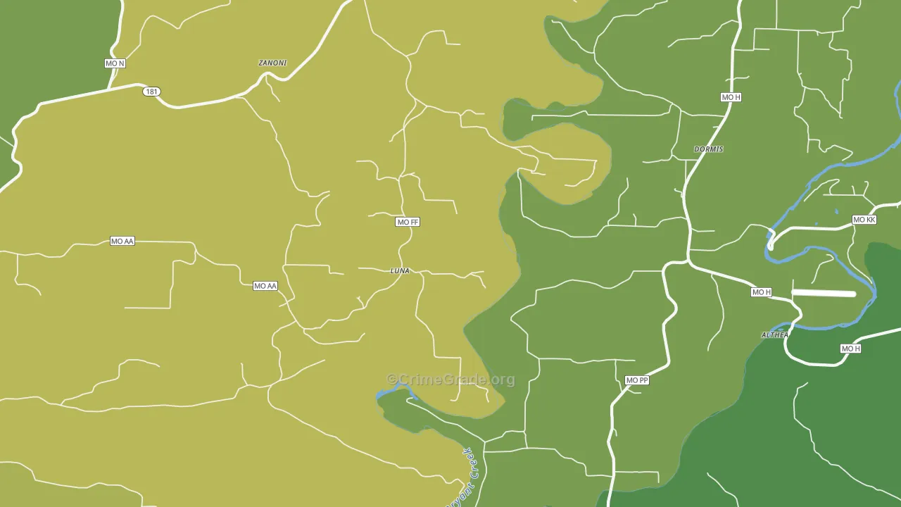 Luna, MO Map of Vehicle Theft Rates