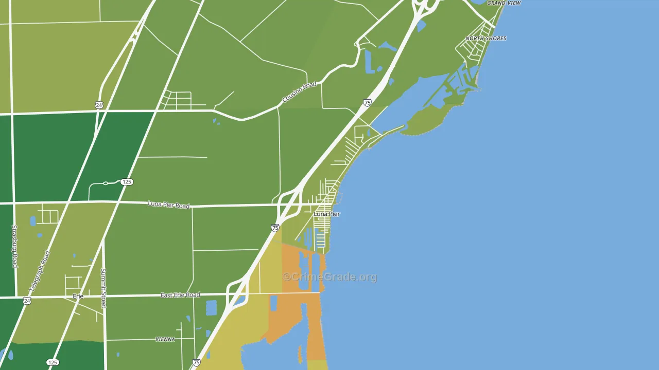 Luna Pier, MI Map of Vehicle Theft Rates