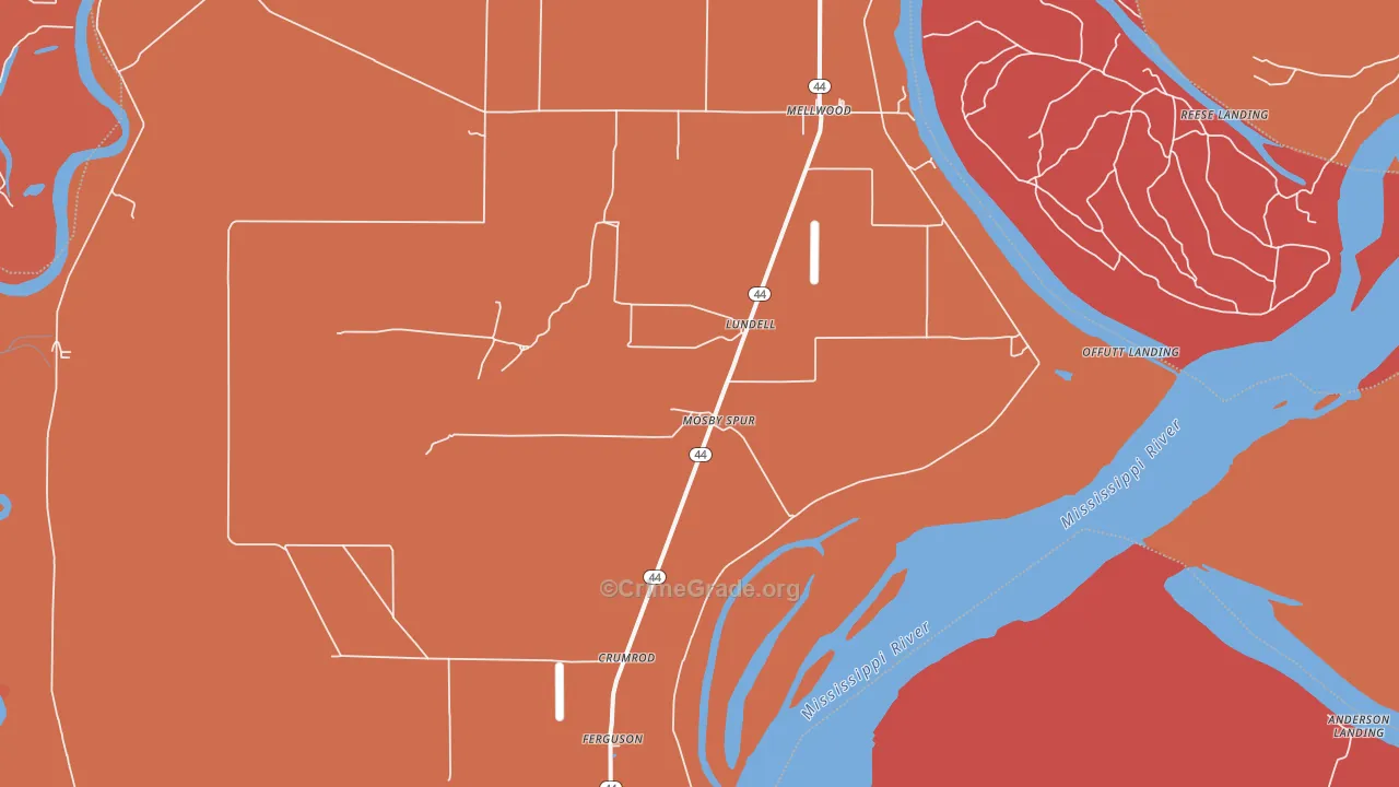 Lundell, AR Map of Vehicle Theft Rates