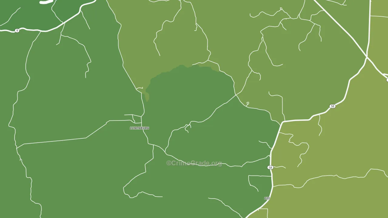Lunenburg, AR Map of Vehicle Theft Rates