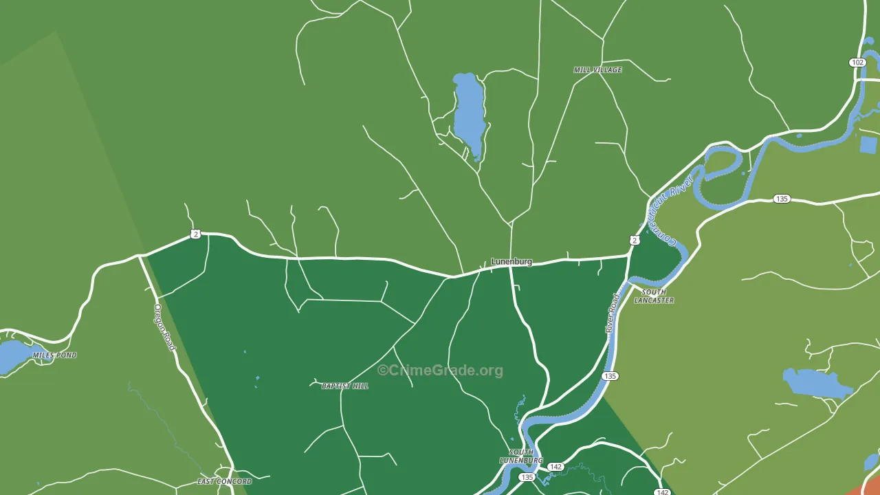Lunenburg, VT Map of Vehicle Theft Rates