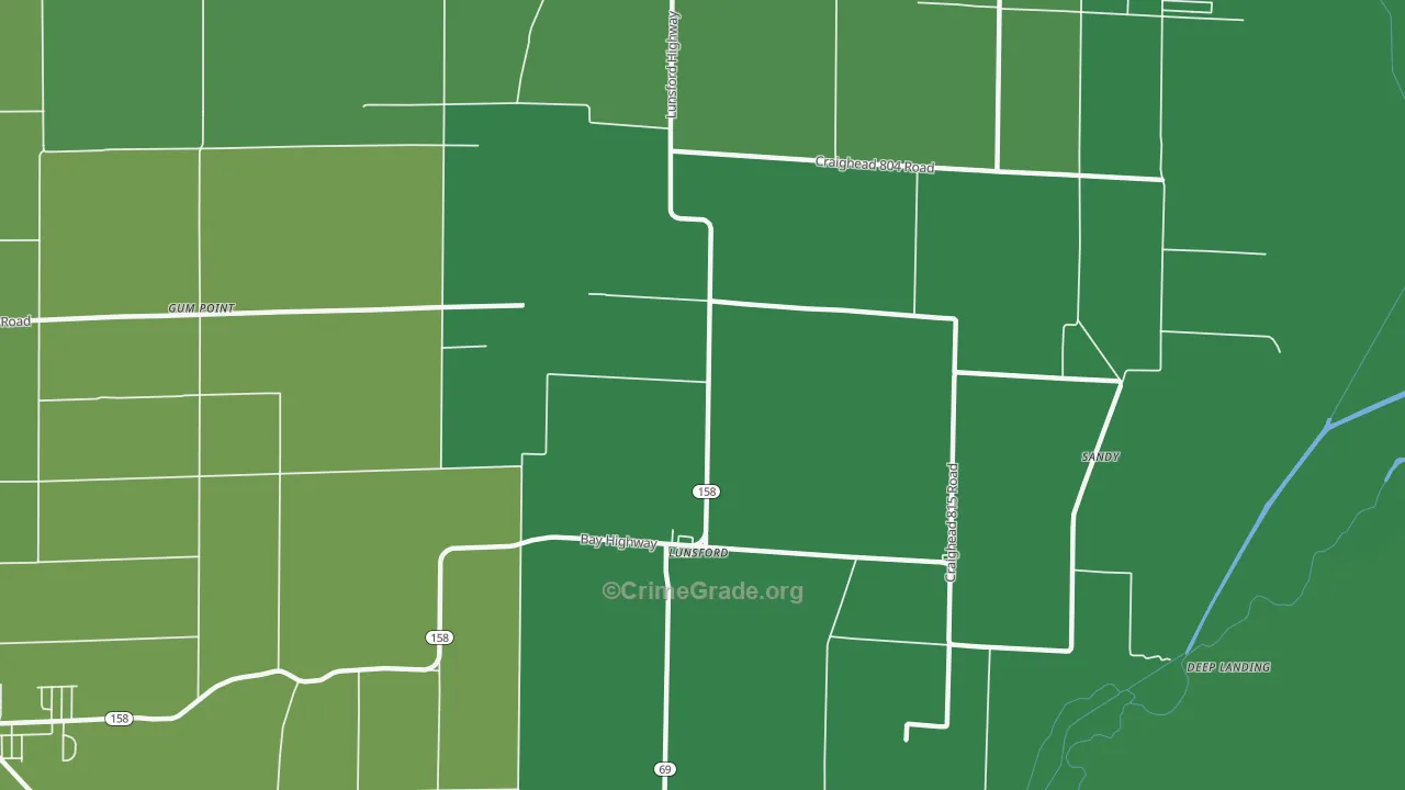 Lunsford, AR Map of Vehicle Theft Rates