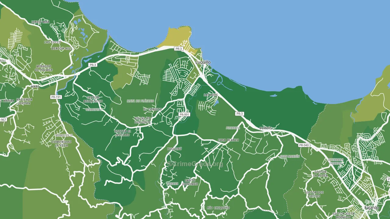 Luquillo, PR Map of Vehicle Theft Rates