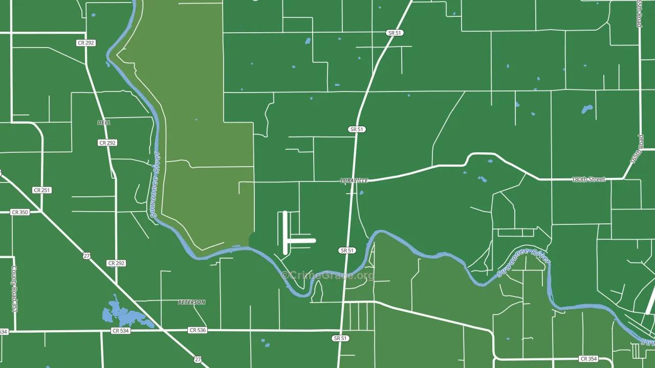 Luraville, FL Map of Vehicle Theft Rates