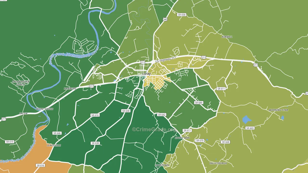 Luray, VA Map of Vehicle Theft Rates
