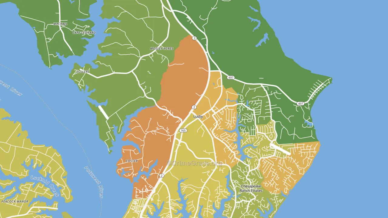 Lusby, MD Map of Vehicle Theft Rates