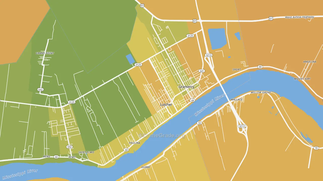 Lutcher, LA Map of Vehicle Theft Rates