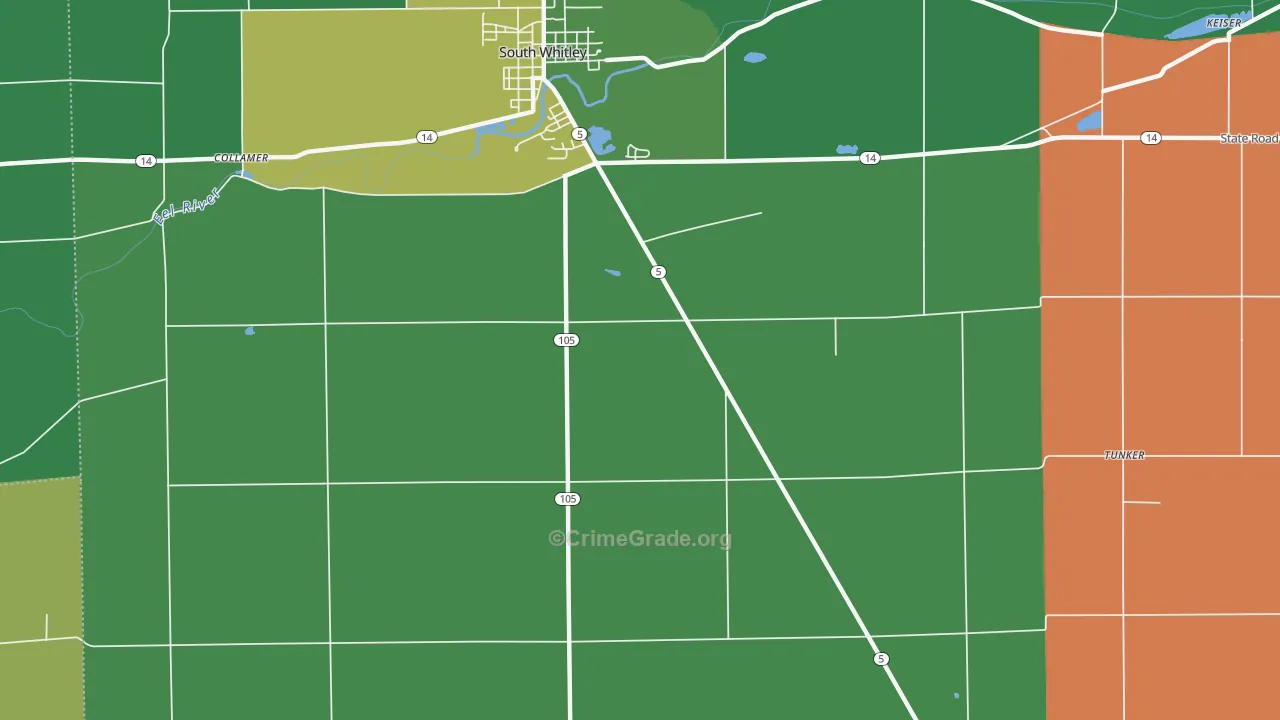 Luther, IN Map of Vehicle Theft Rates