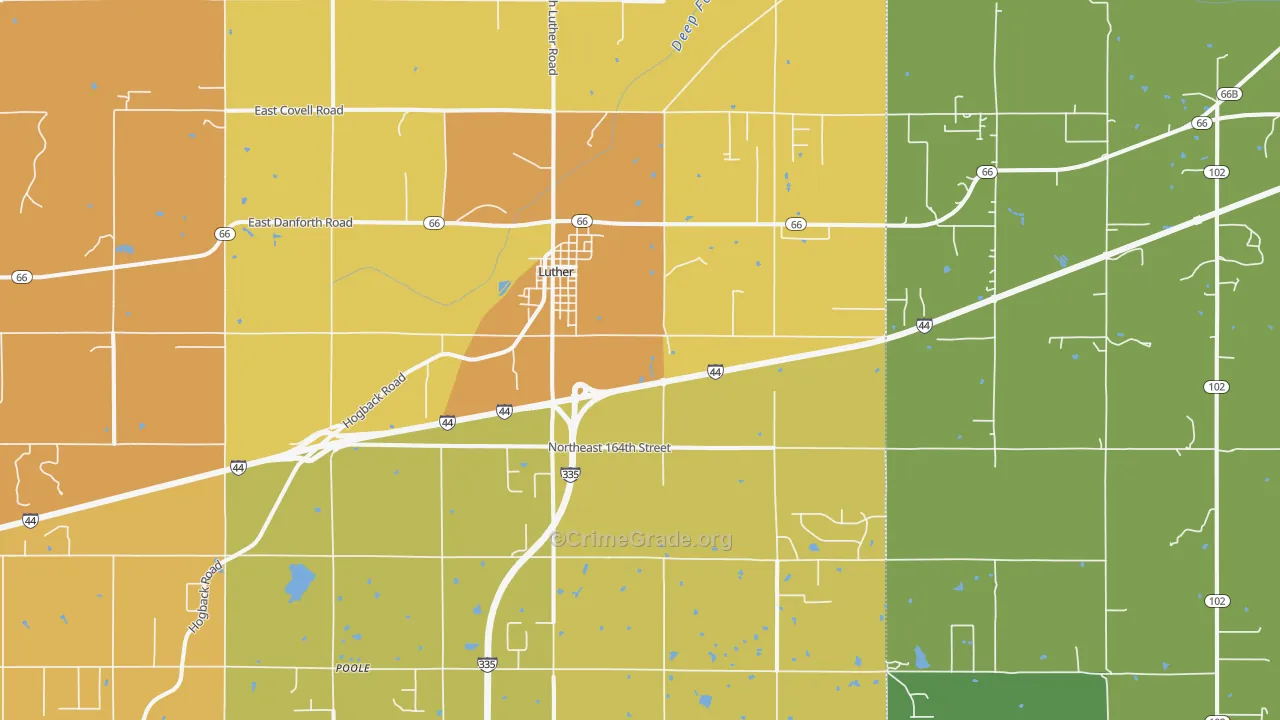 Luther, OK Map of Vehicle Theft Rates