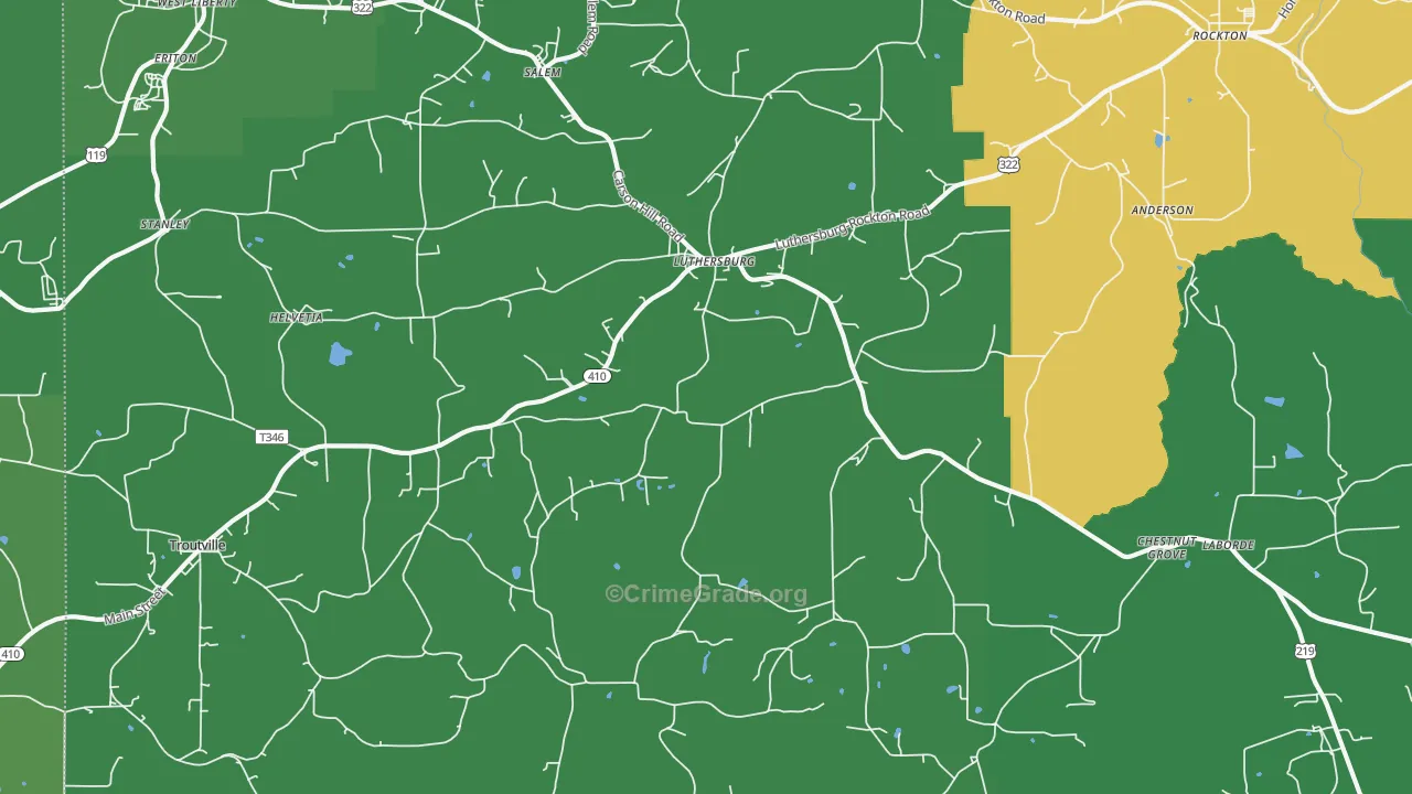 Luthersburg, PA Map of Vehicle Theft Rates
