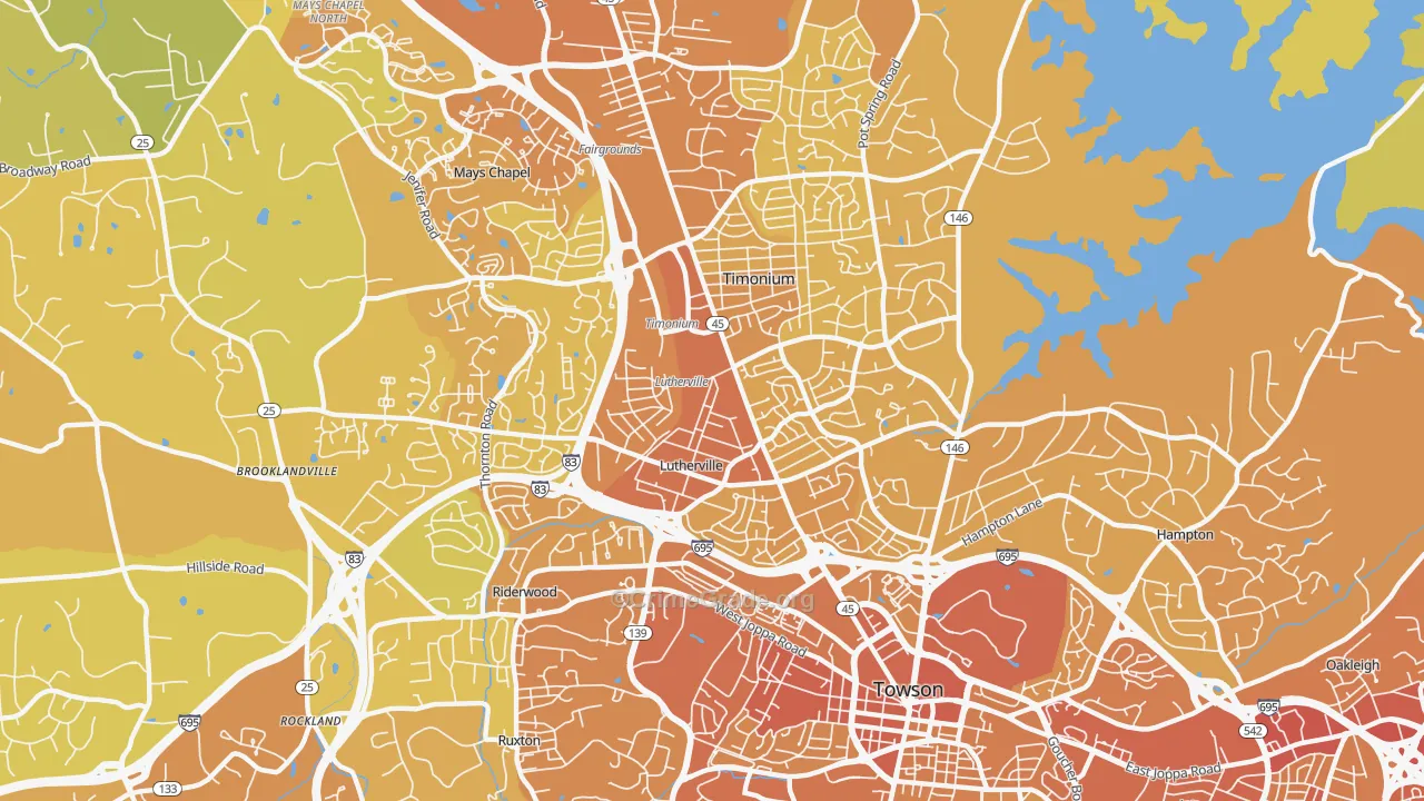 Lutherville, MD Map of Vehicle Theft Rates