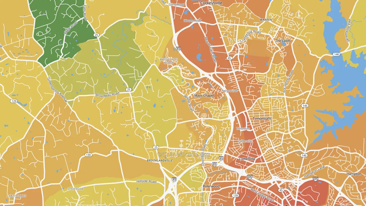 Lutherville-Timonium, MD Map of Vehicle Theft Rates