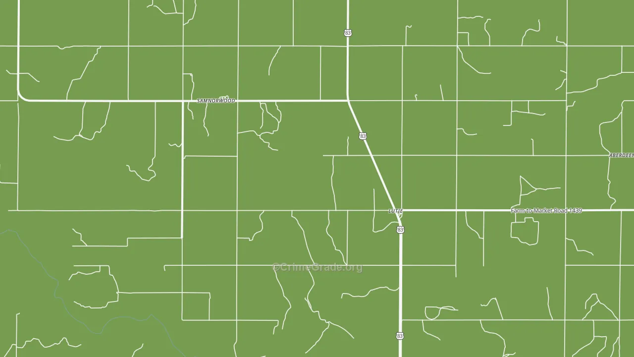 Lutie, TX Map of Vehicle Theft Rates
