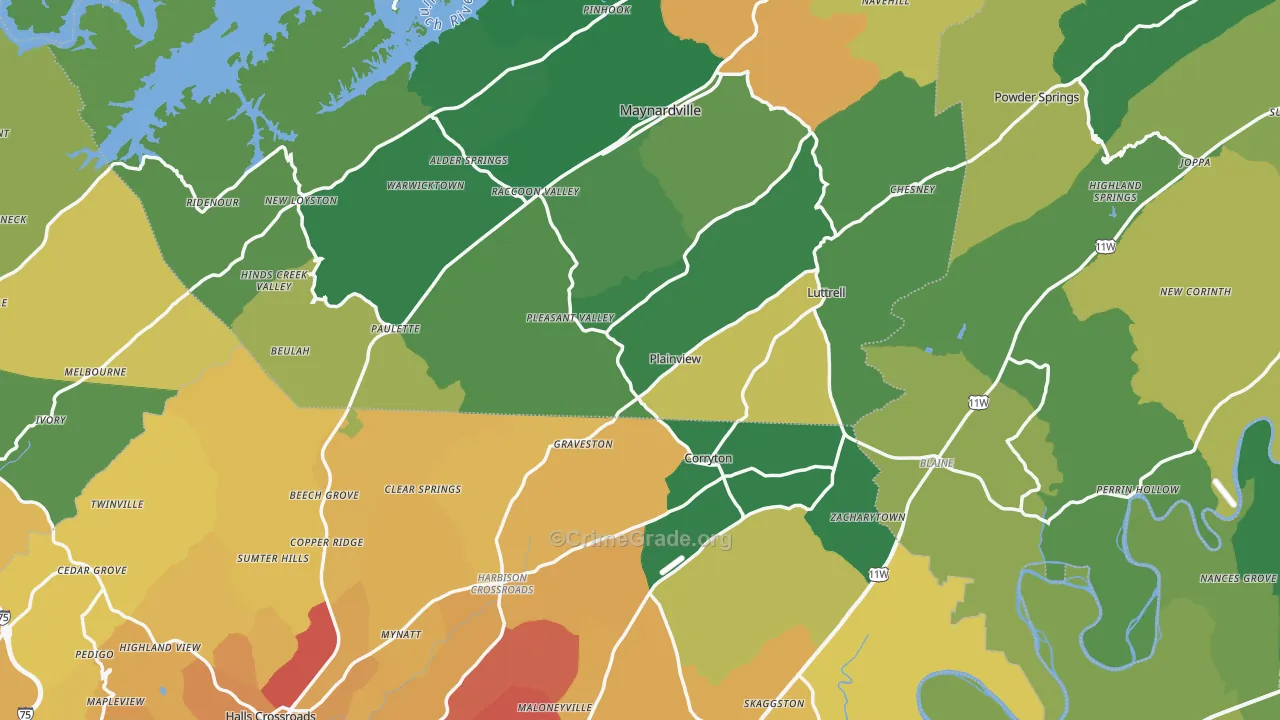 Luttrell, TN Map of Vehicle Theft Rates