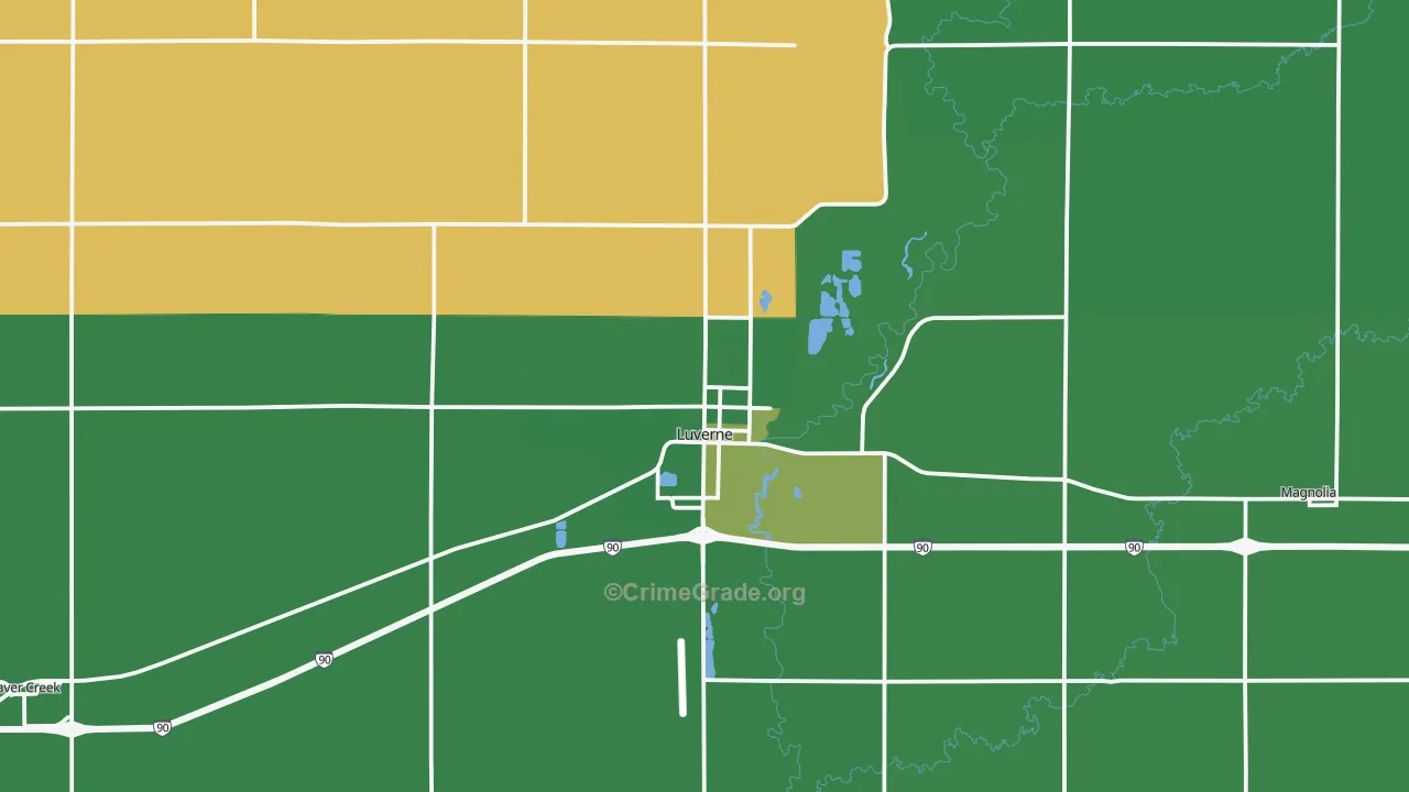 Luverne, MN Map of Vehicle Theft Rates