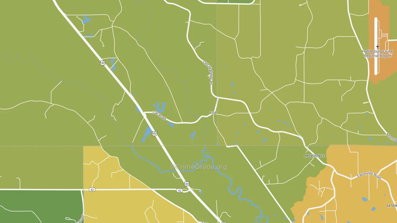 Lux, MS Map of Vehicle Theft Rates