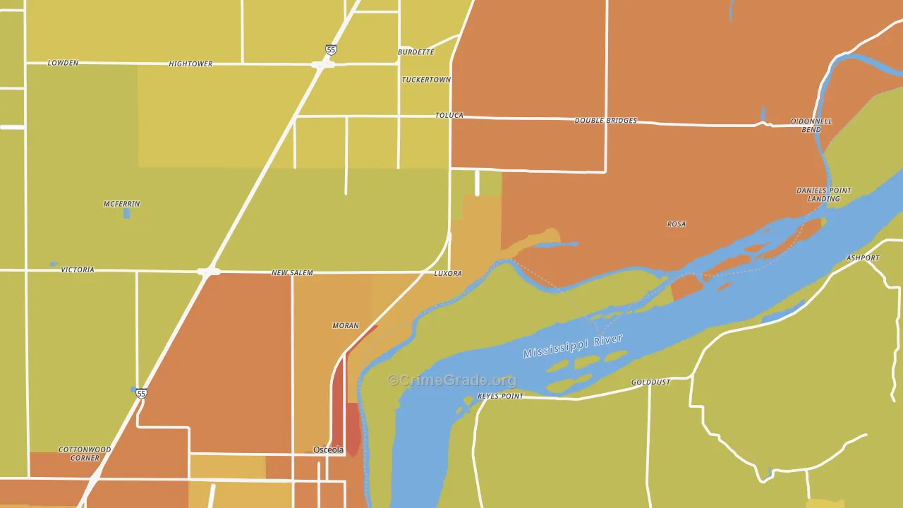 Luxora, AR Map of Vehicle Theft Rates