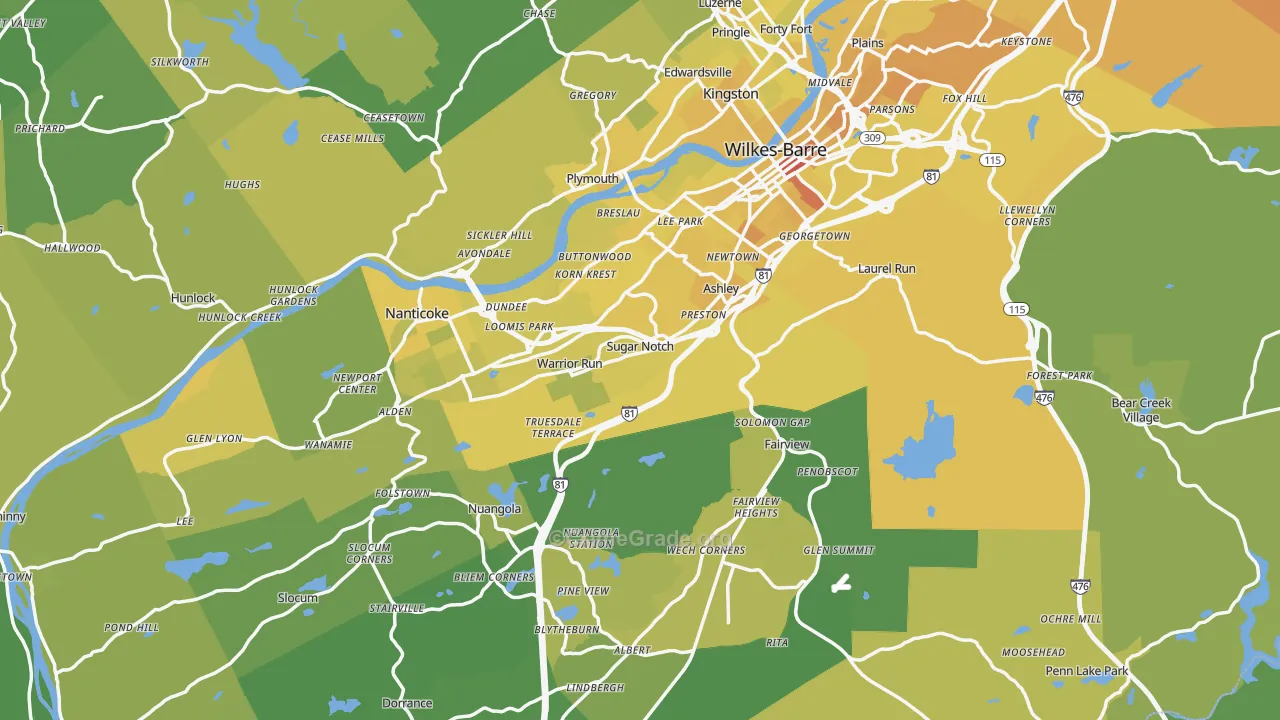 Luzerne County, PA Map of Vehicle Theft Rates