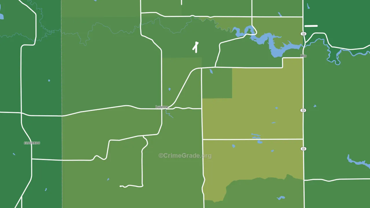 Luzerne, MI Map of Vehicle Theft Rates