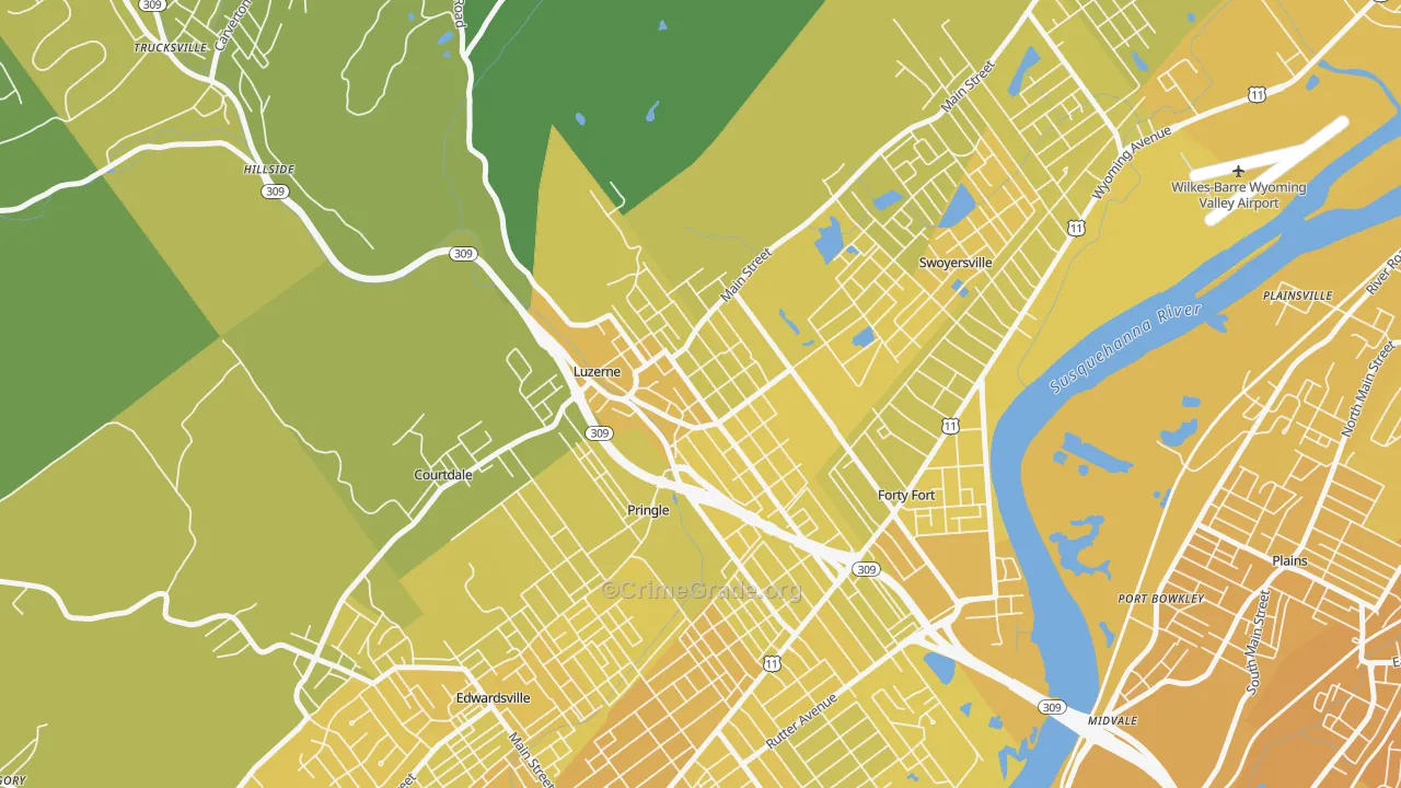 Luzerne, PA Map of Vehicle Theft Rates