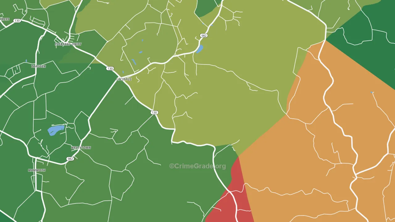 Lycippus, PA Map of Vehicle Theft Rates