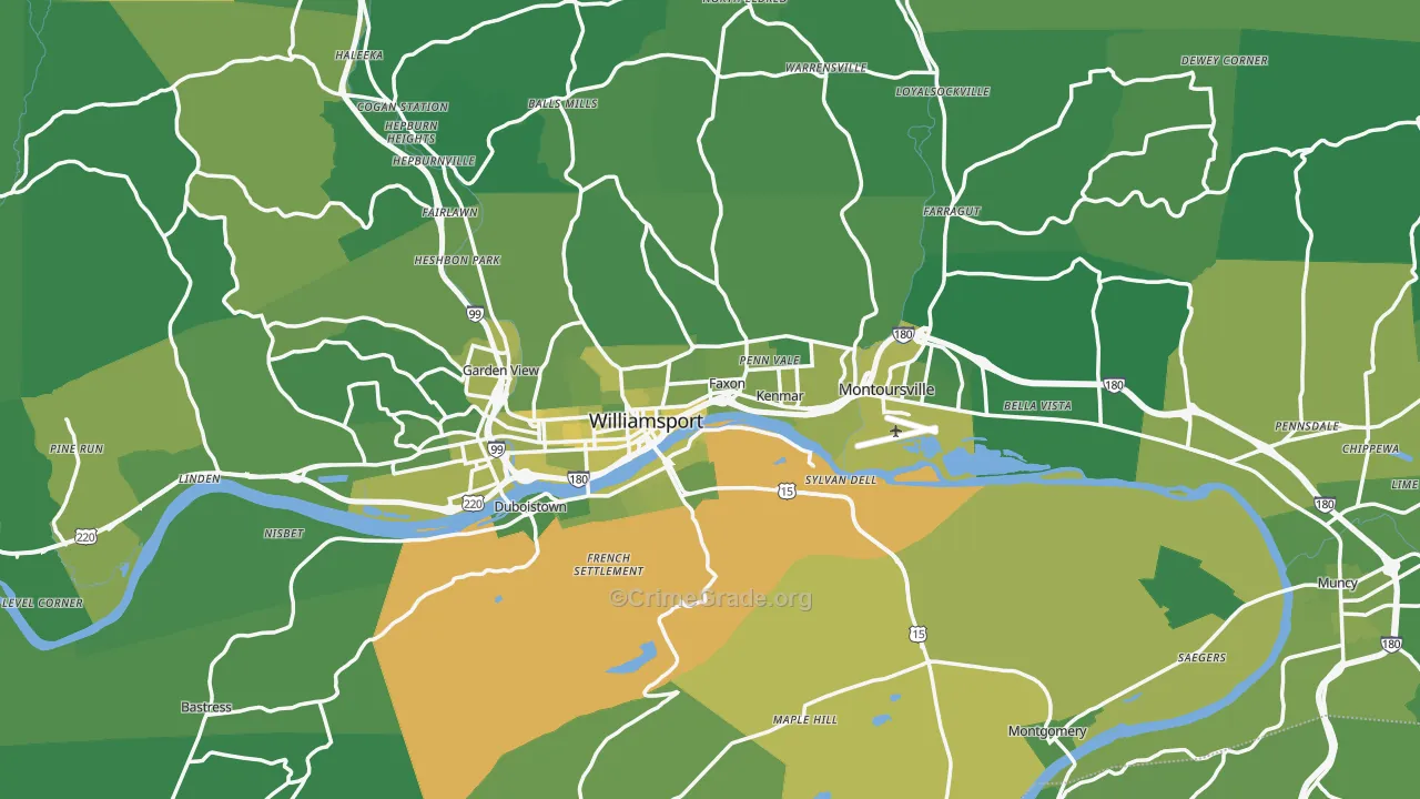Lycoming County, PA Map of Vehicle Theft Rates