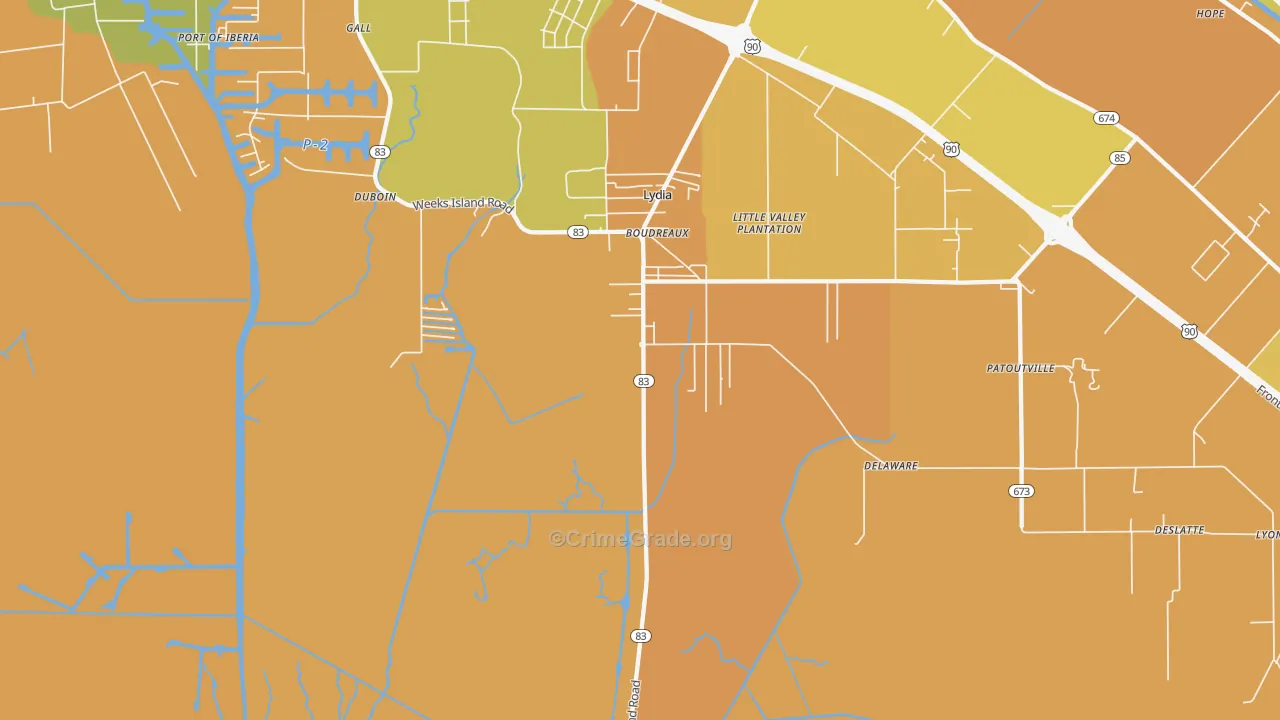 Lydia, LA Map of Vehicle Theft Rates