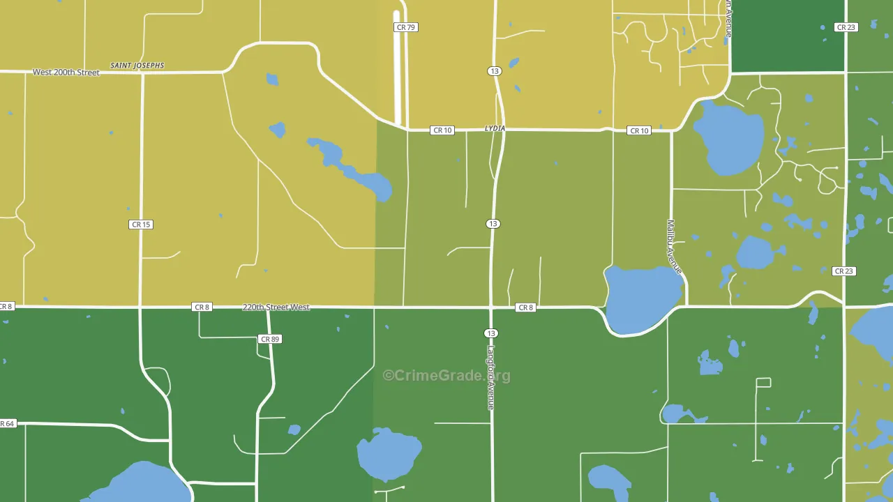 Lydia, MN Map of Vehicle Theft Rates