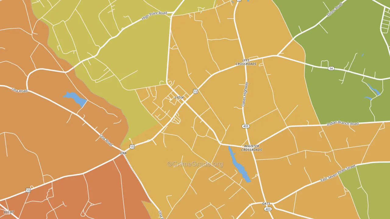 Lydia, SC Map of Vehicle Theft Rates