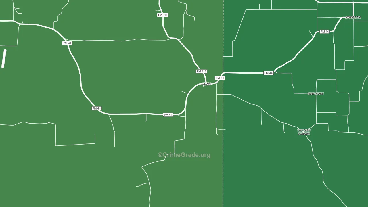 Lydia, TX Map of Vehicle Theft Rates
