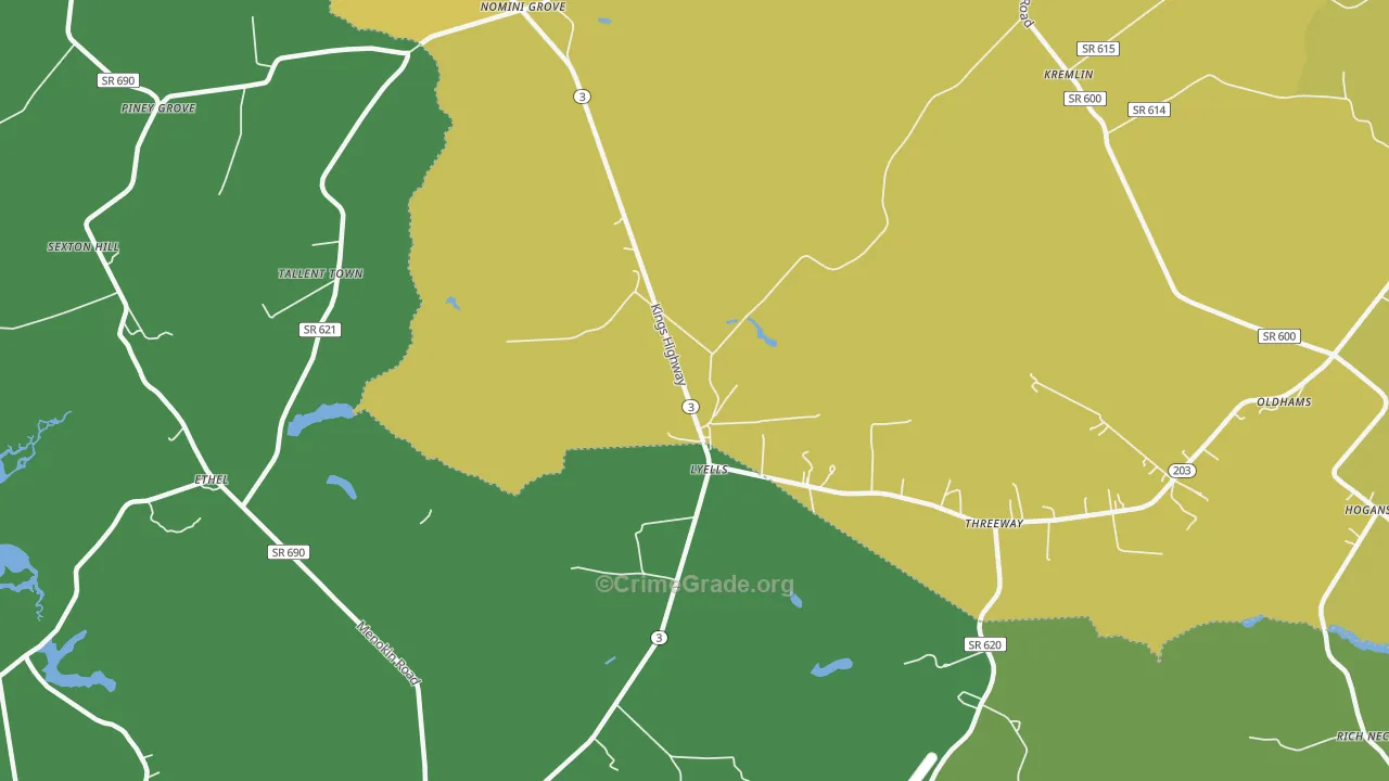 Lyells, VA Map of Vehicle Theft Rates