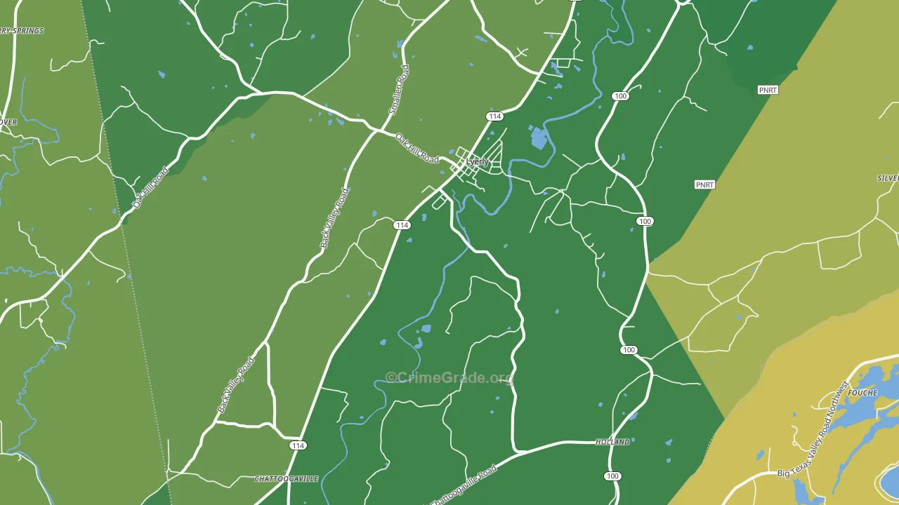 Lyerly, GA Map of Vehicle Theft Rates