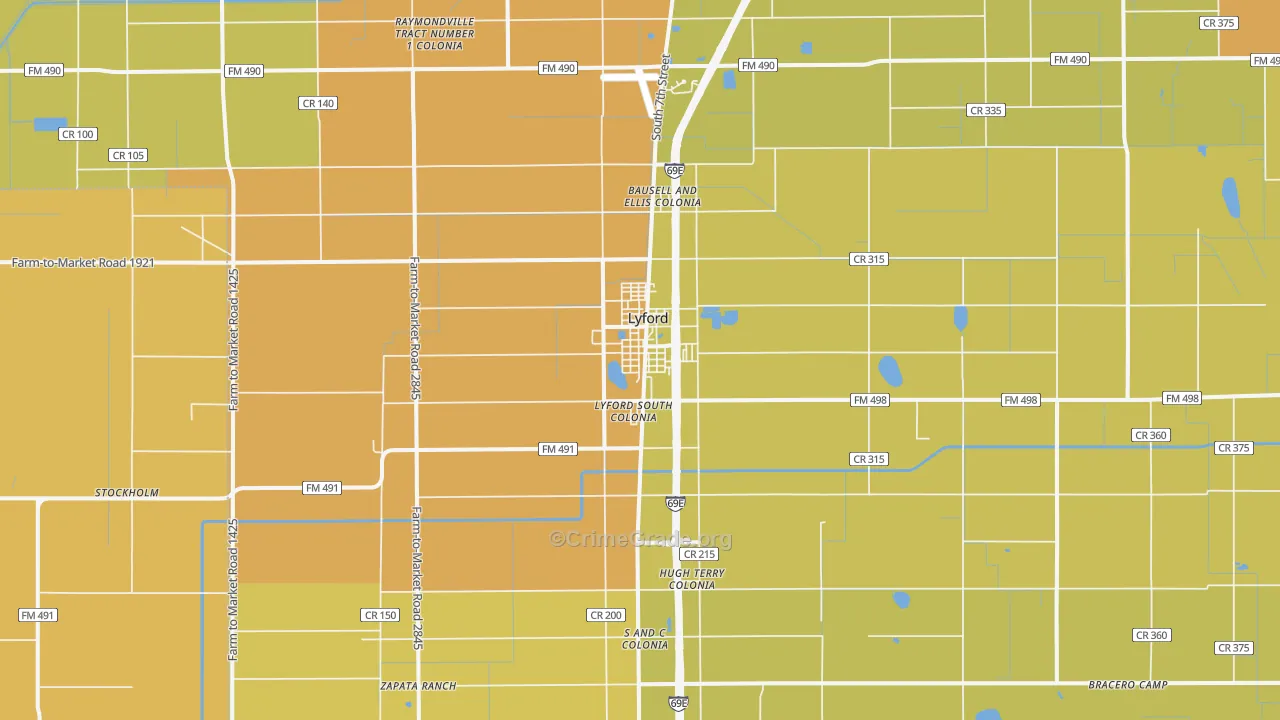 Lyford, TX Map of Vehicle Theft Rates