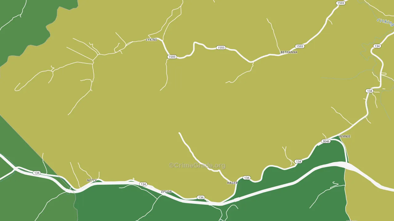 Lykins, KY Map of Vehicle Theft Rates