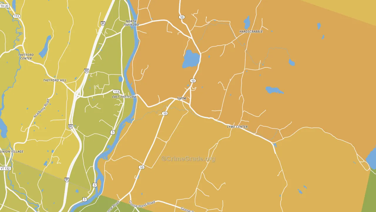 Lyme, NH Map of Vehicle Theft Rates
