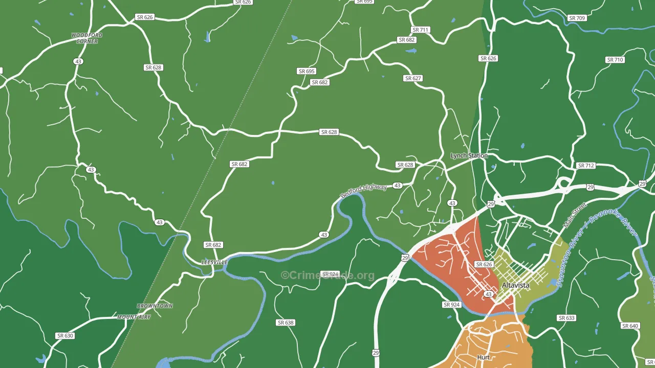 Lynch Station, VA Map of Vehicle Theft Rates