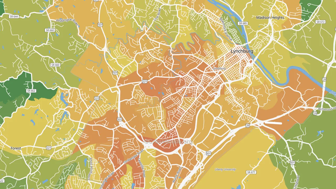Lynchburg City, VA Map of Vehicle Theft Rates