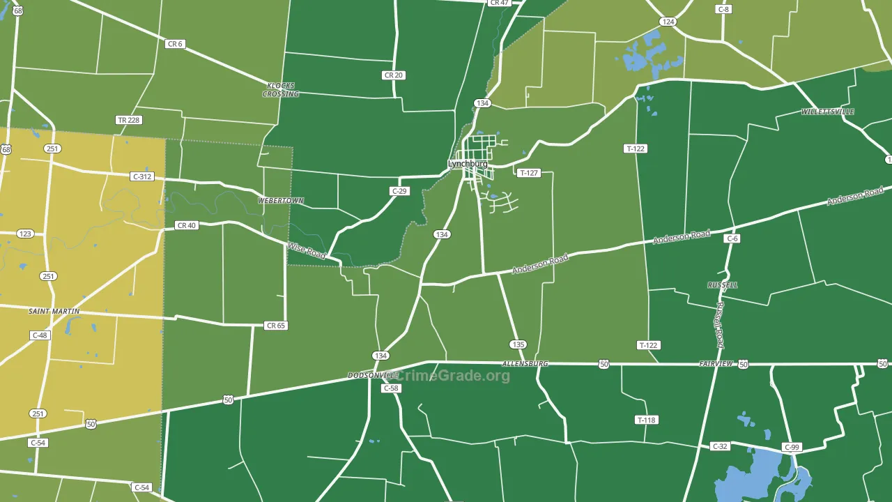 Lynchburg, OH Map of Vehicle Theft Rates
