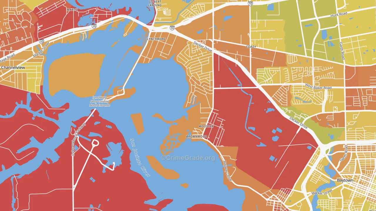 Lynchburg, TX Map of Vehicle Theft Rates