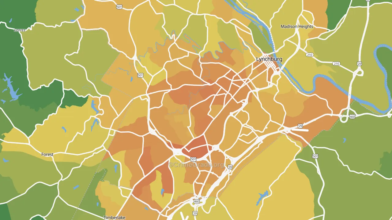 Lynchburg, VA Map of Vehicle Theft Rates