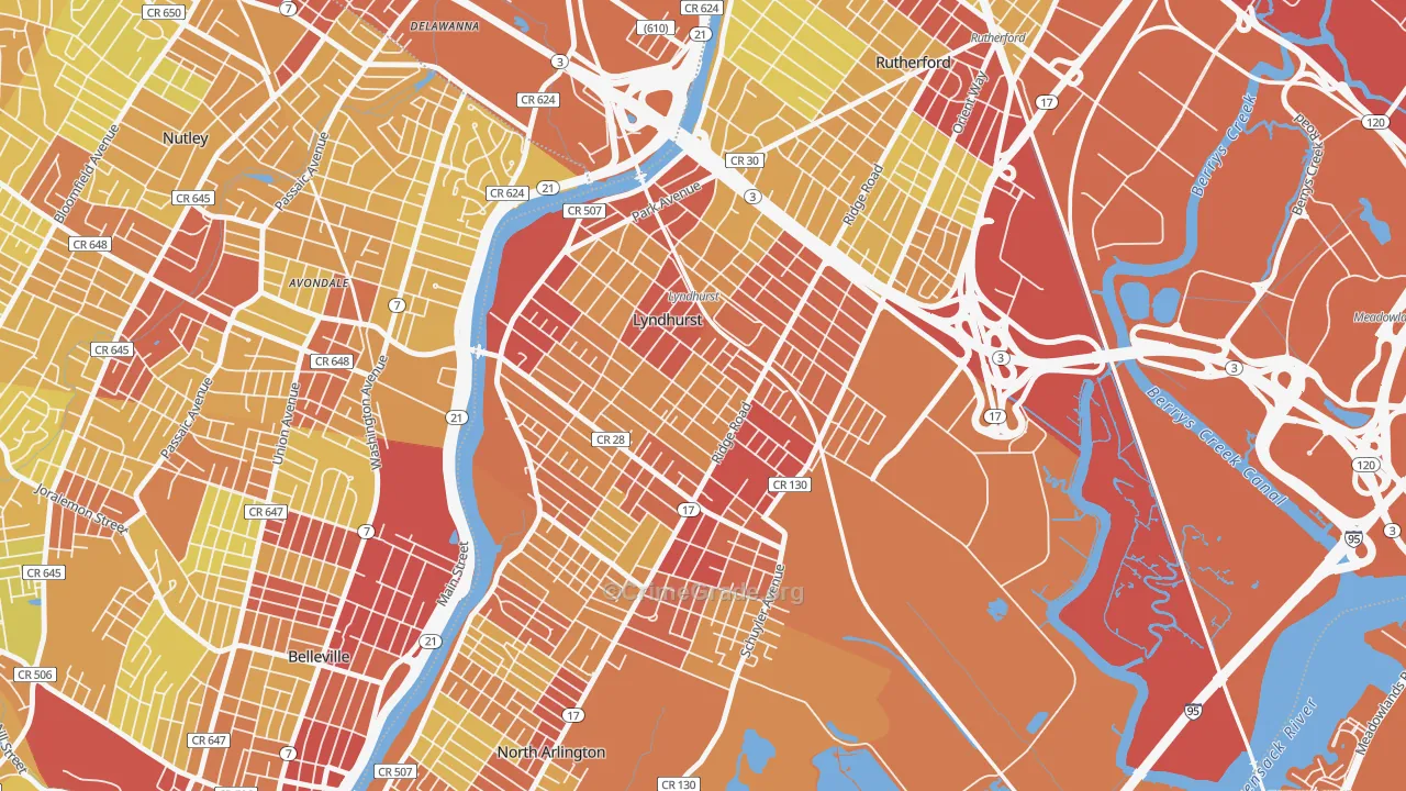 Lyndhurst, NJ Map of Vehicle Theft Rates