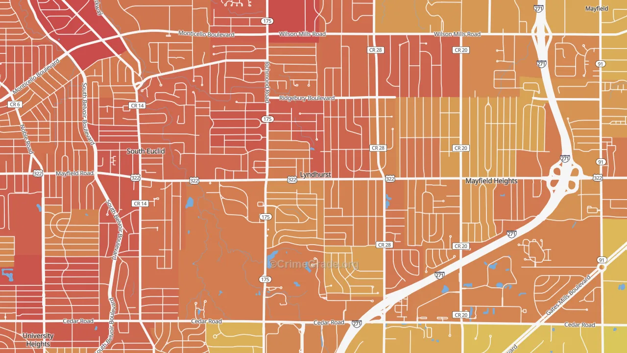 Lyndhurst, OH Map of Vehicle Theft Rates