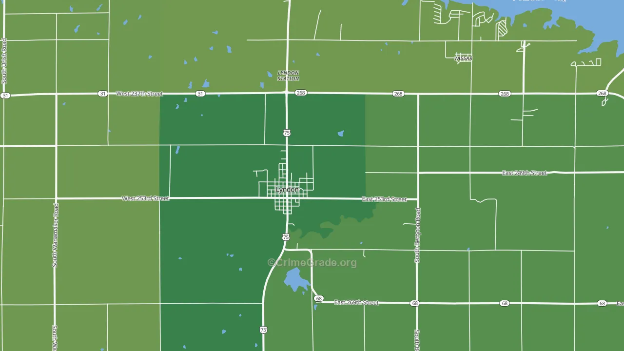 Lyndon, KS Map of Vehicle Theft Rates