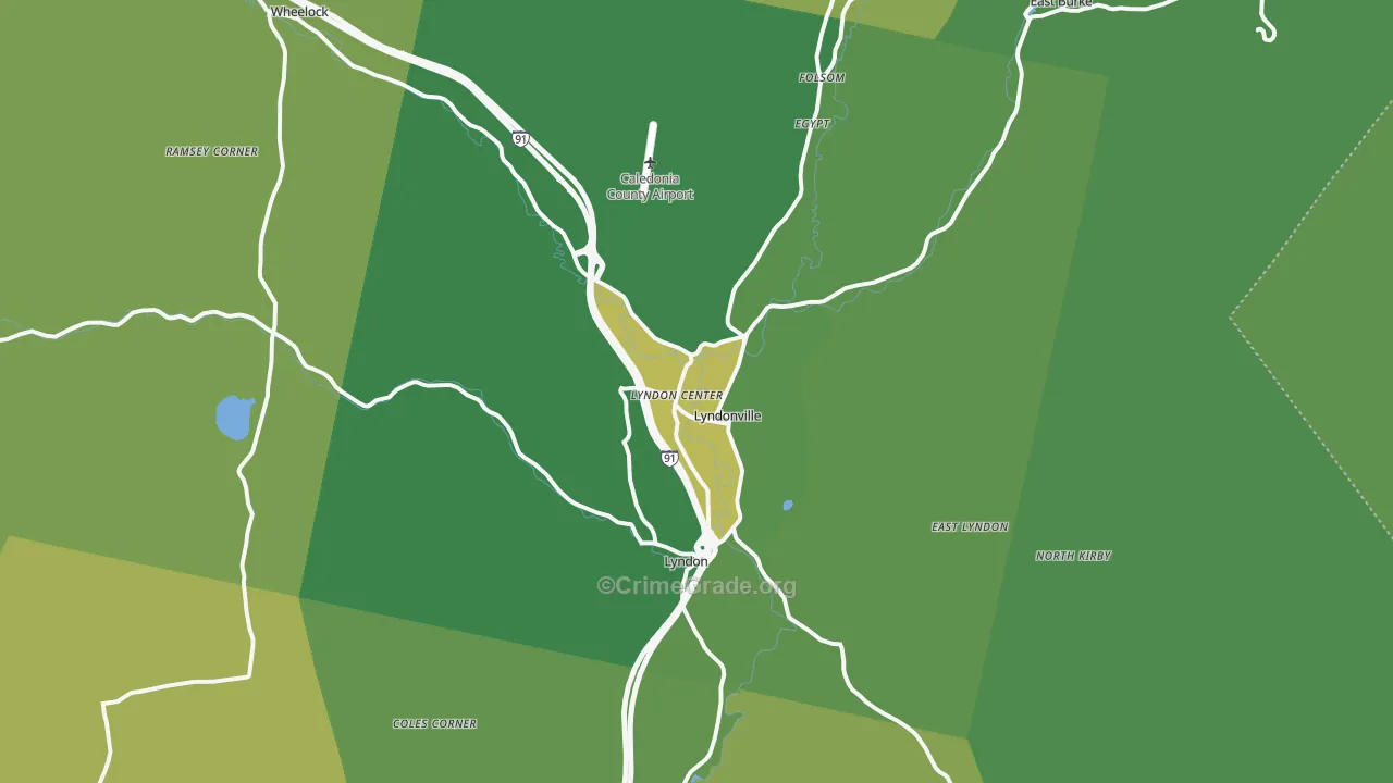 Lyndonville, VT Map of Vehicle Theft Rates