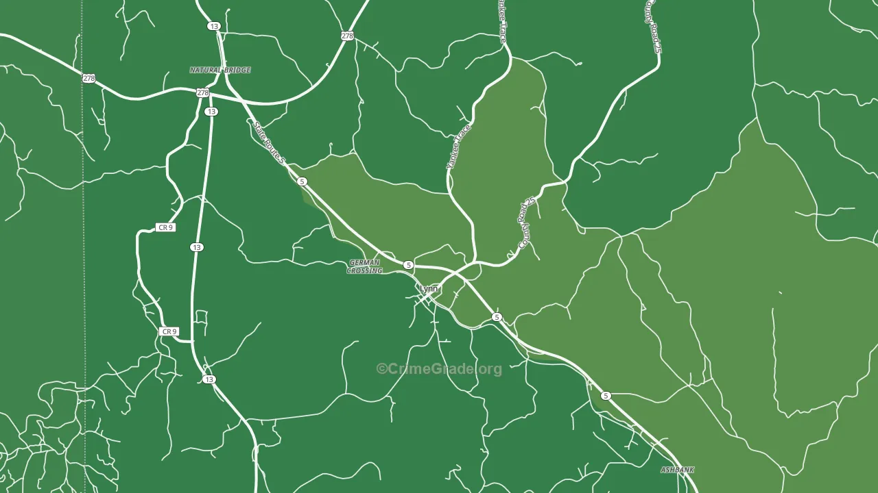 Lynn, AL Map of Vehicle Theft Rates