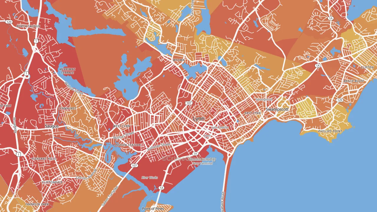 Lynn, MA Map of Vehicle Theft Rates
