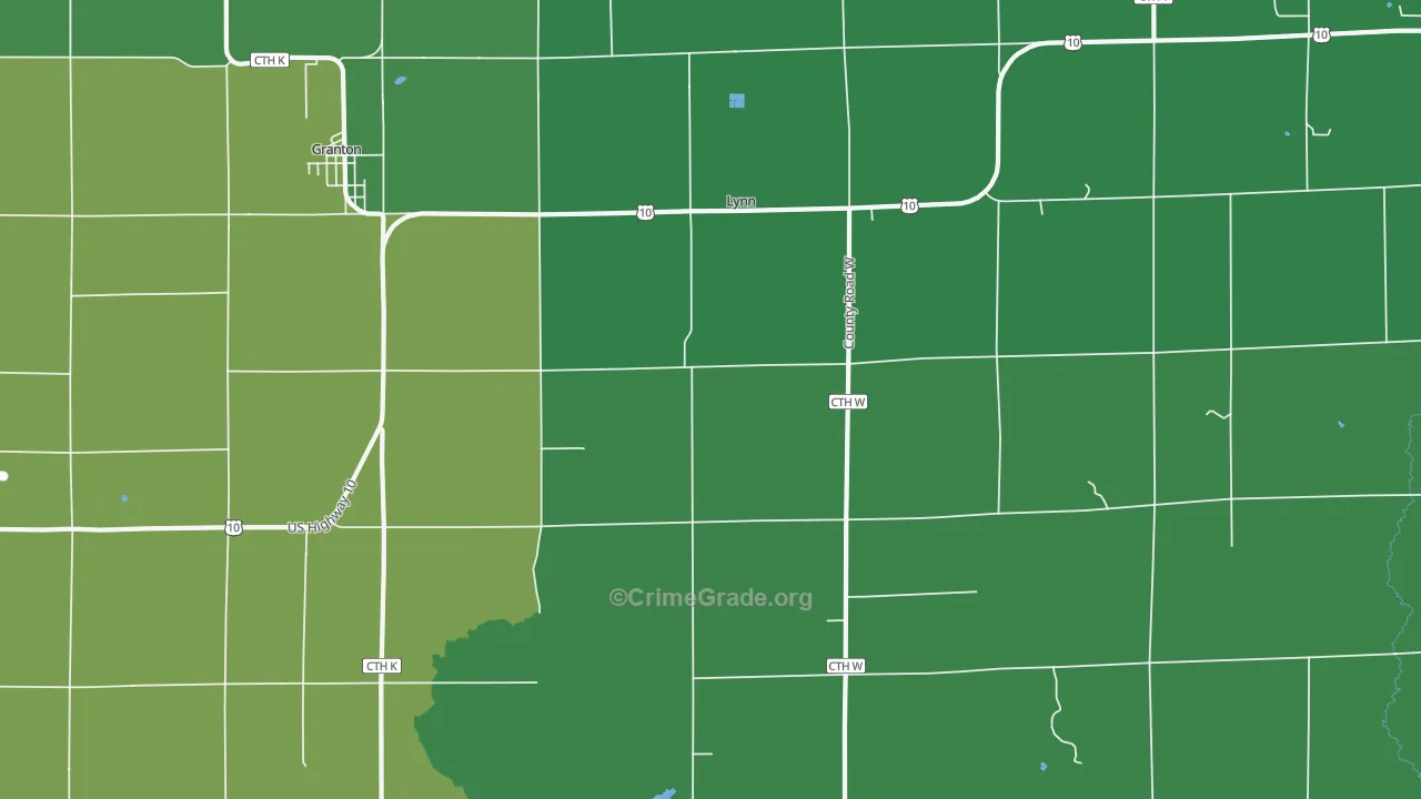 Lynn, WI Map of Vehicle Theft Rates