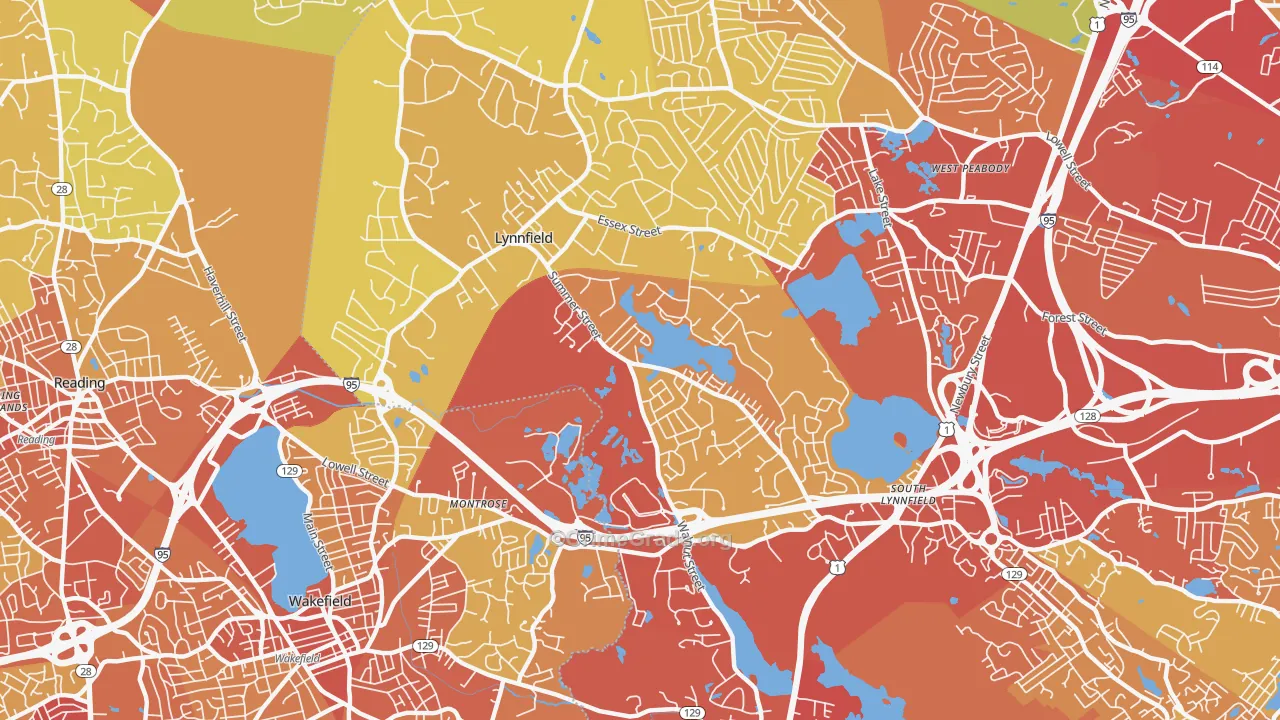 Lynnfield, MA Map of Vehicle Theft Rates