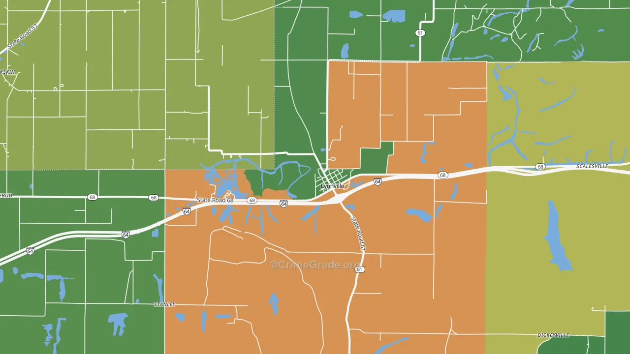 Lynnville, IN Map of Vehicle Theft Rates